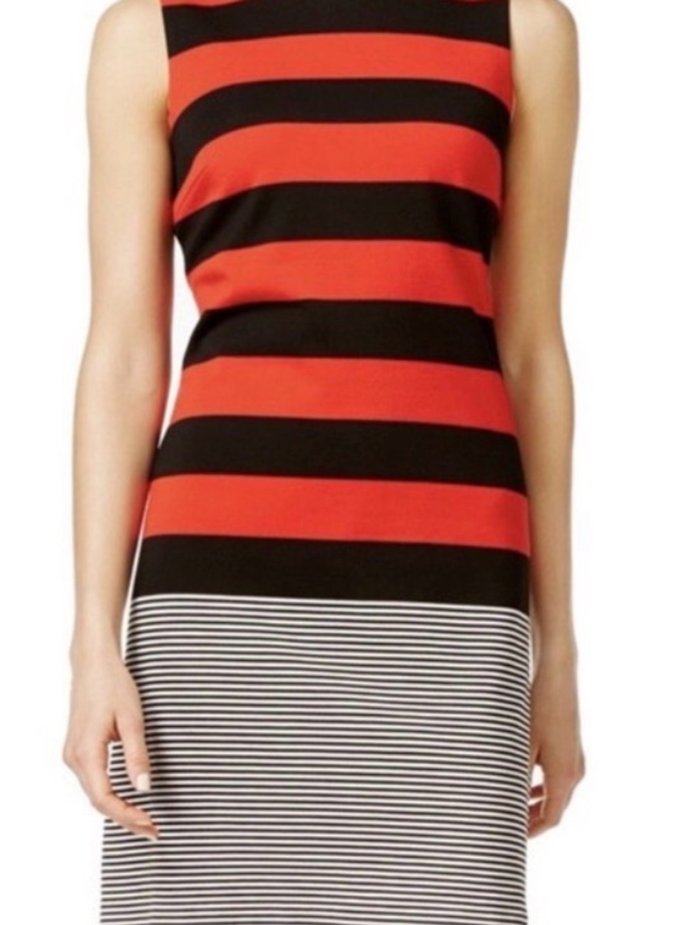 Calvin Klein Red, Black and White Striped Midi Knit Dress 12